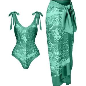 These are matching sets comes with bathing suit and wrap skirt.